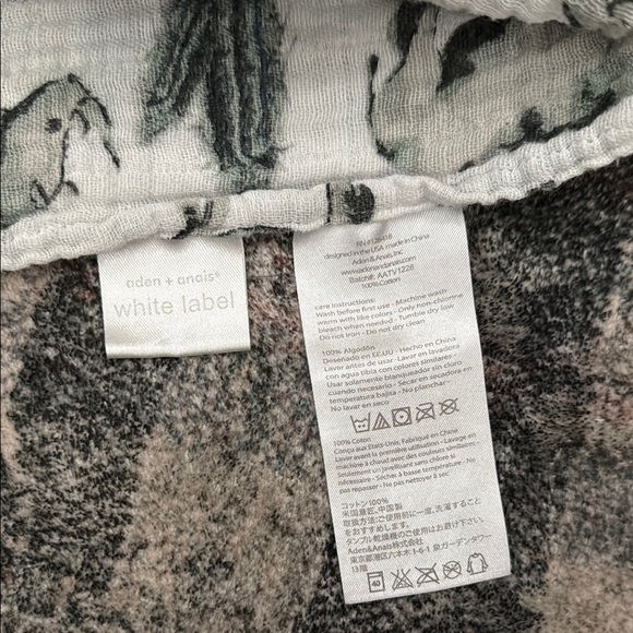 aden + anais White and Gray Rhino Animal Print Swaddle Blanket - Picture 2 of 4